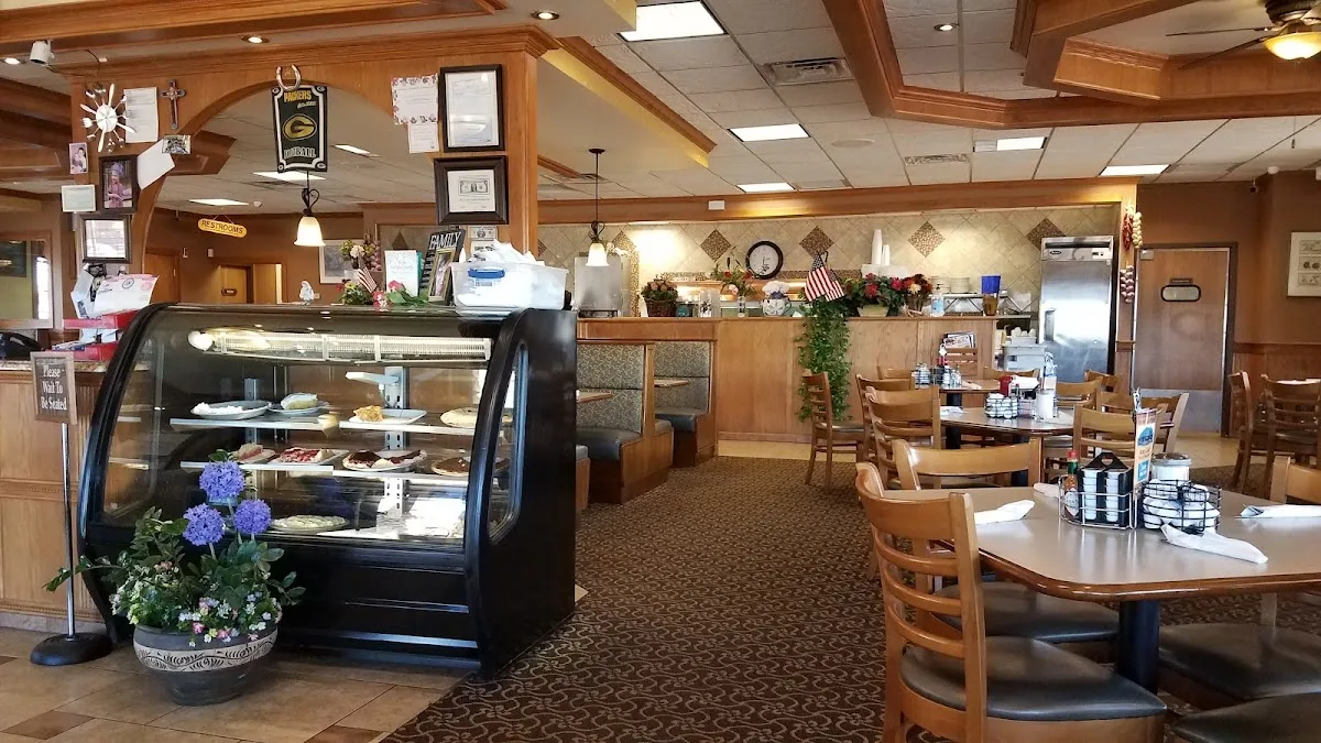 Wide view of the Rice Lake Family Restaurant dining room with the famous pie display case in the foreground