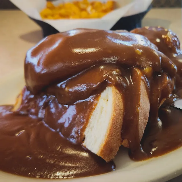 Hot Beef Sandwich smothered in homemade gravy